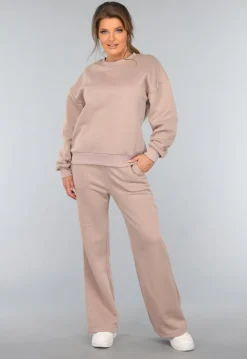 Taupe Joggingpak met Wijduitlopende Broek