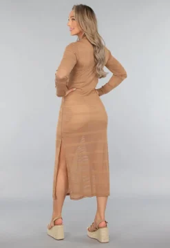 Taupe Jurk met Knit Look en Onderjurk