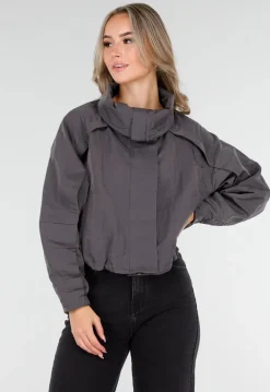 Taupekleurig Cropped Jack met Brede Overslagsluiting