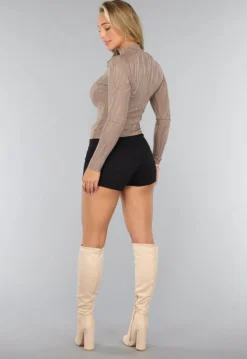 Taupe Kleurige Zebra Print Top