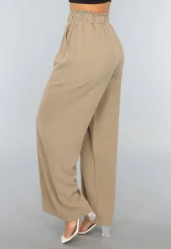 Taupe Linnenlook Broek met Wijde Pijpen