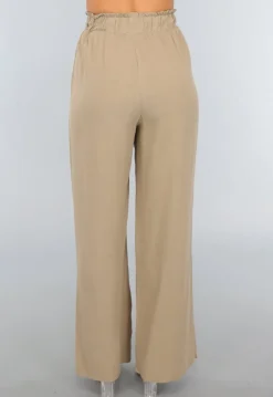 Taupe Linnenlook Broek met Wijde Pijpen