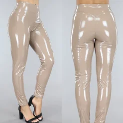 Taupe PVC Legging met Stiksels