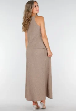 Taupe Set met Hooggesloten Top en Stretch