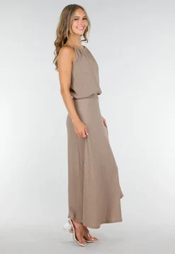 Taupe Set met Hooggesloten Top en Stretch