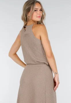Taupe Set met Hooggesloten Top en Stretch