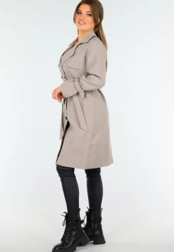 Taupe Trenchcoat met Knoopsluiting en Gespjes