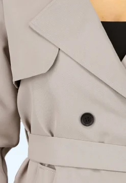 Taupe Trenchcoat met Knoopsluiting en Gespjes