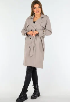 Taupe Trenchcoat met Knoopsluiting en Gespjes