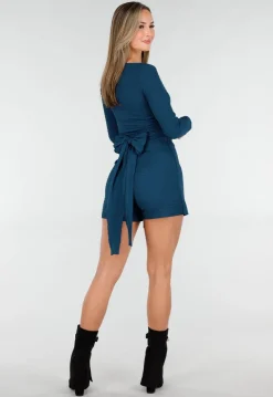 Teal Linnenlook Overslag Stretch Skort