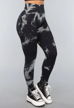 Tie Dye Gym Legging in Zwart met Push Up