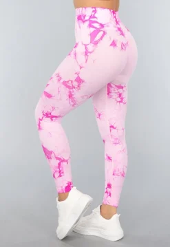 Tie Dye Roze Fitness Legging met Compressie Band