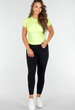 Trendy Groene Korte Mouwen Sporttop Voor Dames