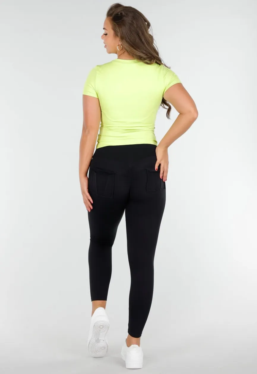 Trendy Groene Korte Mouwen Sporttop Voor Dames