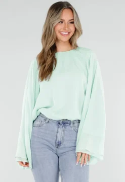 Turquoise Blouse met Wijde Lange Mouwen
