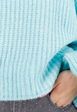 Turquoise Trui met Wijde Mouwen