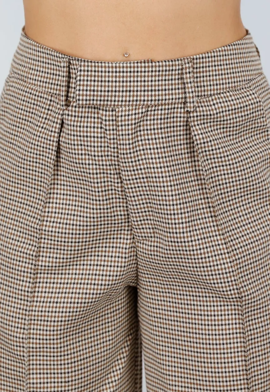 Tweedelige Geruite Stretch Set met Hoge Taille Broek en Korsettop met Baleinen
