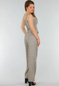 Tweedelige Geruite Stretch Set met Hoge Taille Broek en Korsettop met Baleinen