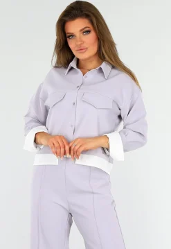 Tweedelige Paarse Set met Jasje en High Waist Broek
