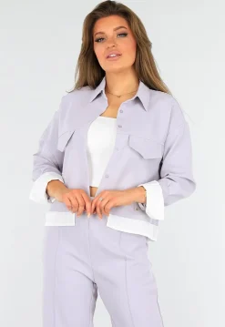 Tweedelige Paarse Set met Jasje en High Waist Broek