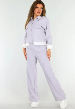 Tweedelige Paarse Set met Jasje en High Waist Broek