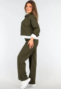 Two Piece Donkergroene Set met Blouse Detail