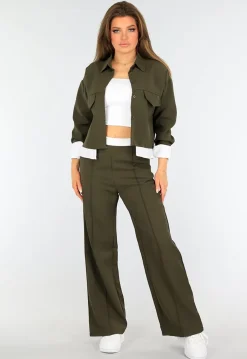 Two Piece Donkergroene Set met Blouse Detail