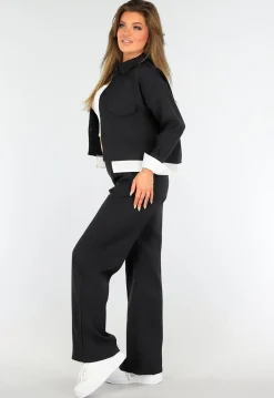 Two Piece Set Zwart met Tailleband en Jasje met Knoopsluiting