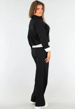 Two Piece Set Zwart met Tailleband en Jasje met Knoopsluiting