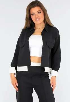 Two Piece Set Zwart met Tailleband en Jasje met Knoopsluiting