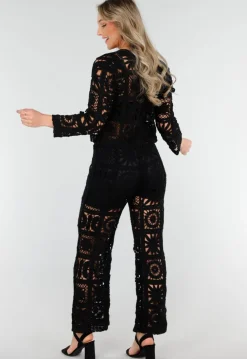 Two Piece Zwart Gehaakte Vest en Broek met Ingewerkt Broekje