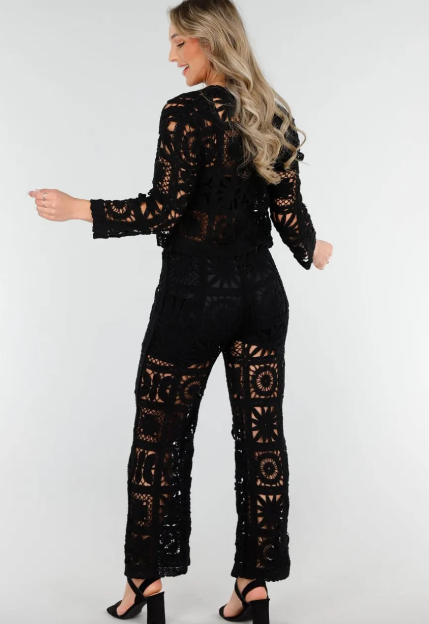 Two Piece Zwart Gehaakte Vest en Broek met Ingewerkt Broekje