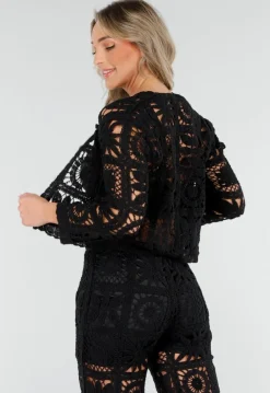 Two Piece Zwart Gehaakte Vest en Broek met Ingewerkt Broekje