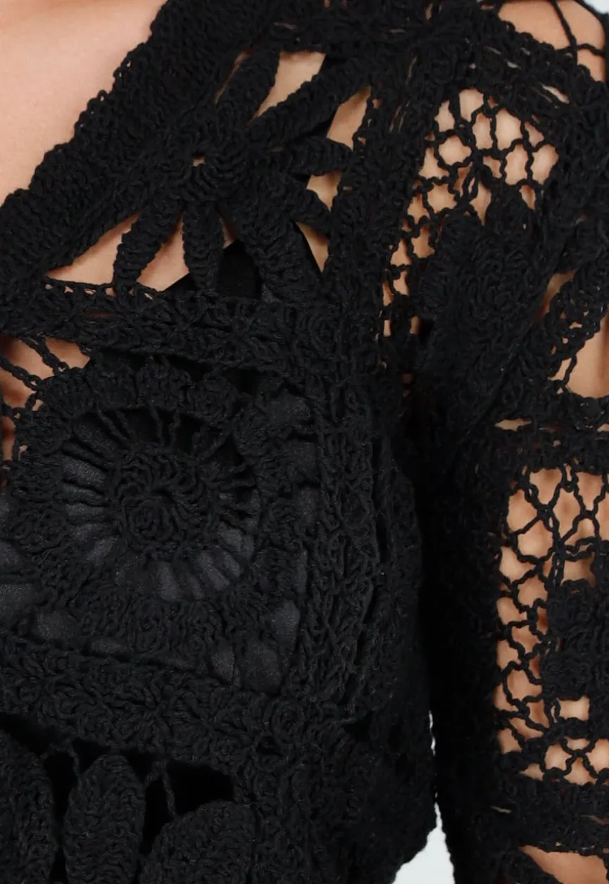 Two Piece Zwart Gehaakte Vest en Broek met Ingewerkt Broekje