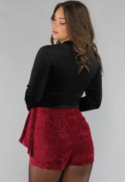 Velours Bodysuit in Zwarte met Wikkel Look