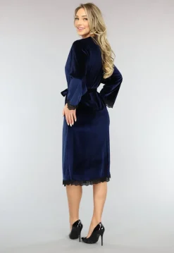 Velvet Kimono in Navy met Kant