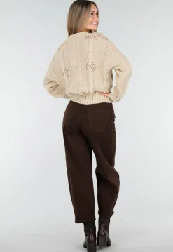 Vest met V-Hals en Lange Mouwen in Beige