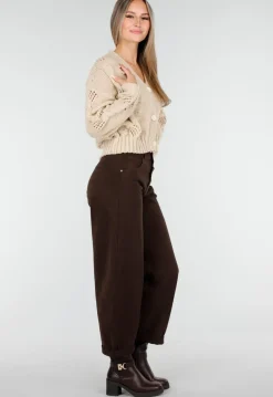 Vest met V-Hals en Lange Mouwen in Beige