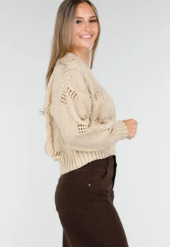 Vest met V-Hals en Lange Mouwen in Beige