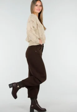 Vest met V-Hals en Lange Mouwen in Beige