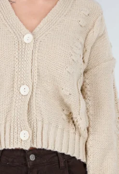 Vest met V-Hals en Lange Mouwen in Beige