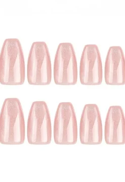 Vierkante Lichtroze Ombre Glanzende Kunstnagels met Glitters Holografisch