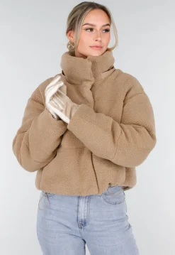 Warme Suède Handschoenen met Zachte Teddy Voering en Contrasterende Afwerking