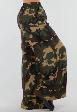 Wide Leg Broek met Camouflageprint en Elastische Taille