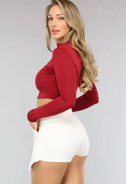 Wijnrode Crop Top met Lange Mouwen