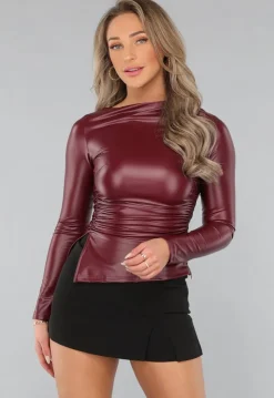 Wijnrode Longsleeve Top van Vegan Leer