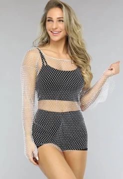 Wit Fishnet Jurkje met Strass