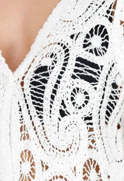 Wit Gehaakte Cover Up met See Through Patroon