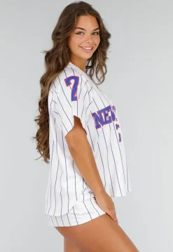 Wit Gestreept Stretchset met Sportprint en Knoopsluiting