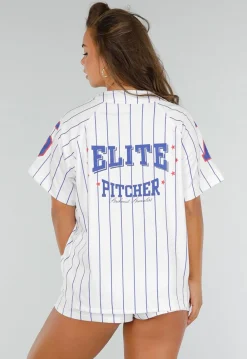 Wit Gestreept Stretchset met Sportprint en Knoopsluiting